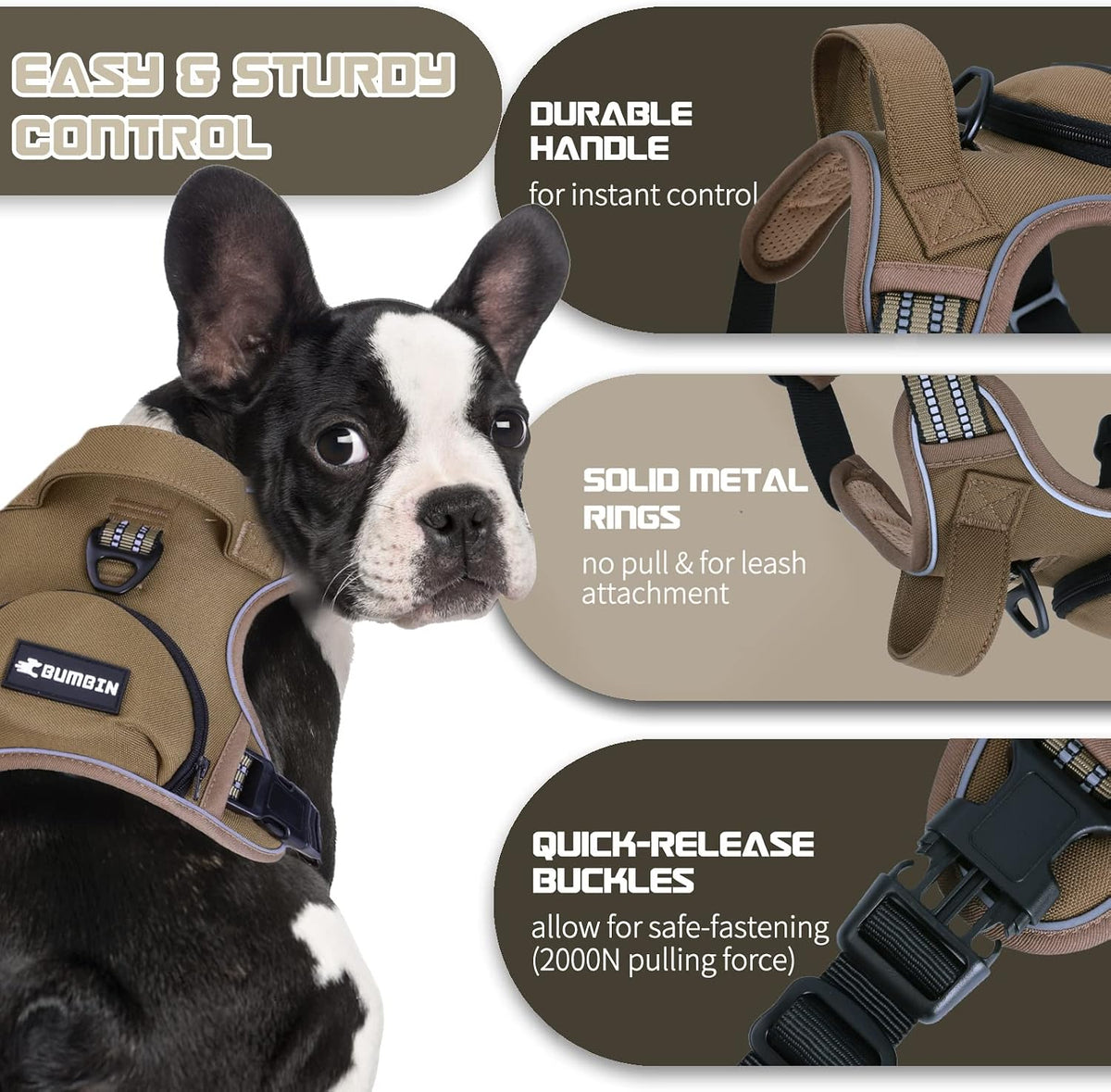 No Pull Dog Harness for Medium Dogs - Brown / L - image 3