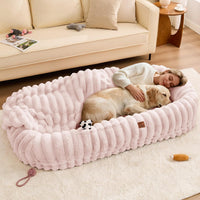 Orthopedic Human Dog Bed, with Faux Fur Washable Cover, Blanket - Pink / Human Dog Bed (72x40x10)