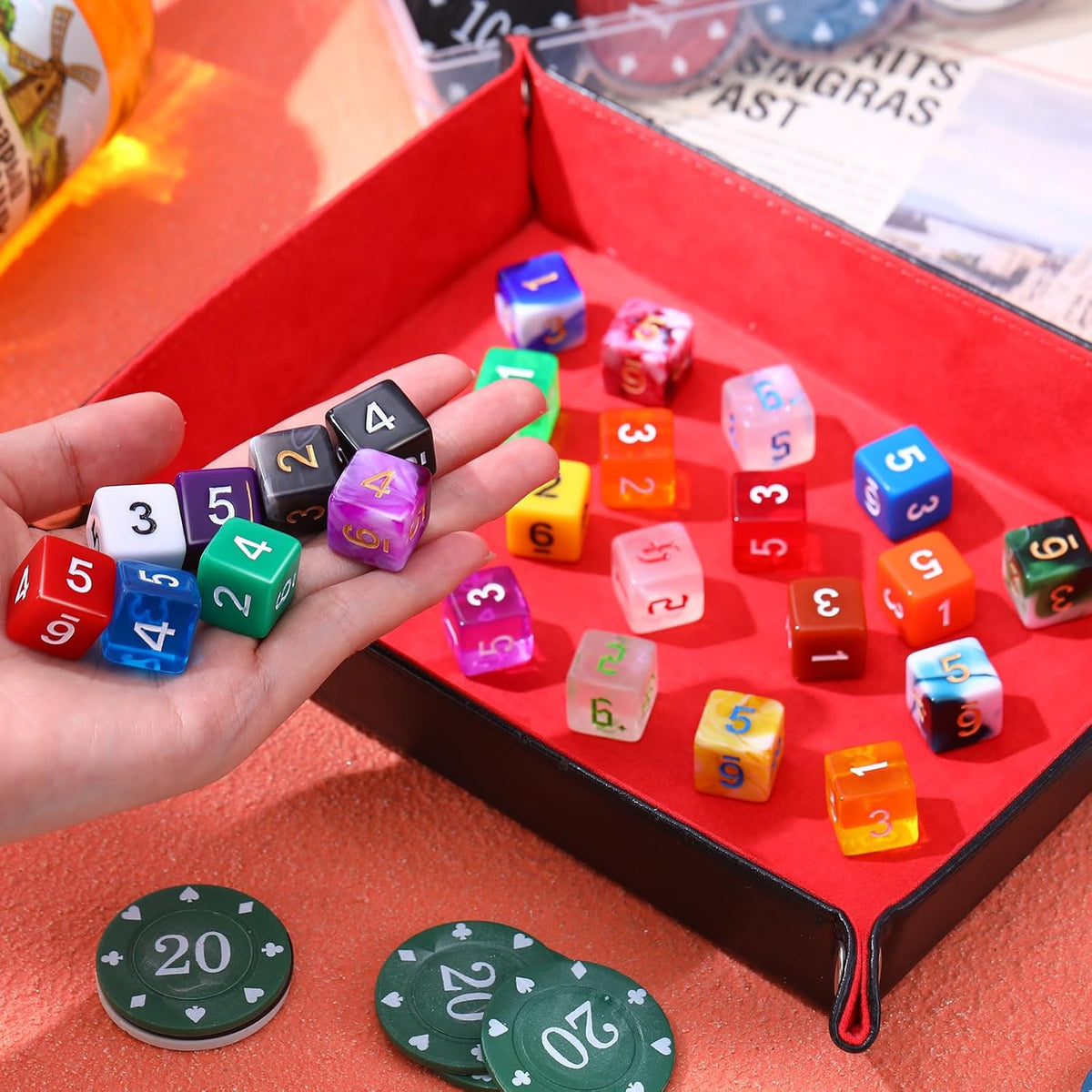 TecUnite 25 Pcs Polyhedral Dice Set, Transparent Mixed Color - Mix Color / 6 Sides - image 2