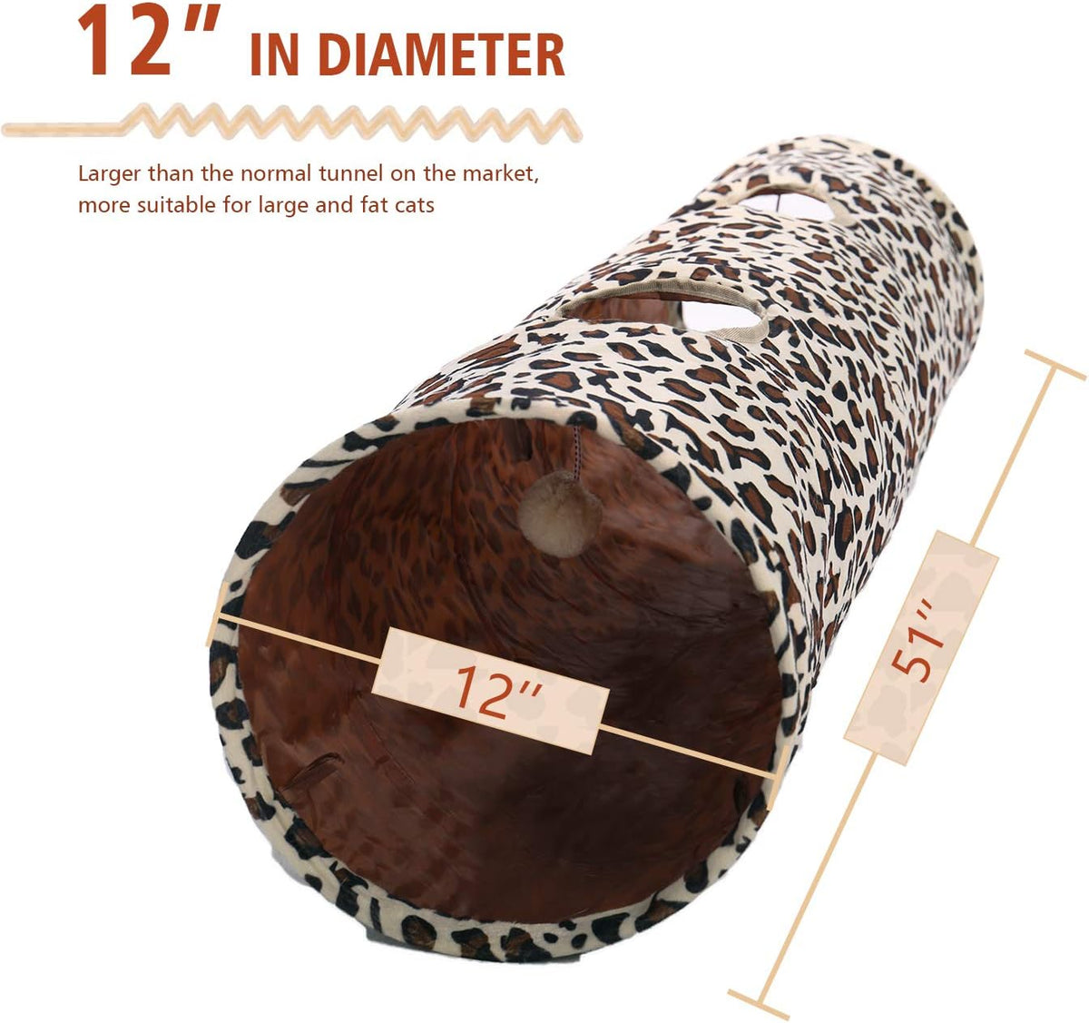 PAWZ Road Cat Tunnel 51 Inches Long Cat Toys Collapsible Tunnel - Leopard / Large-51" - image 2