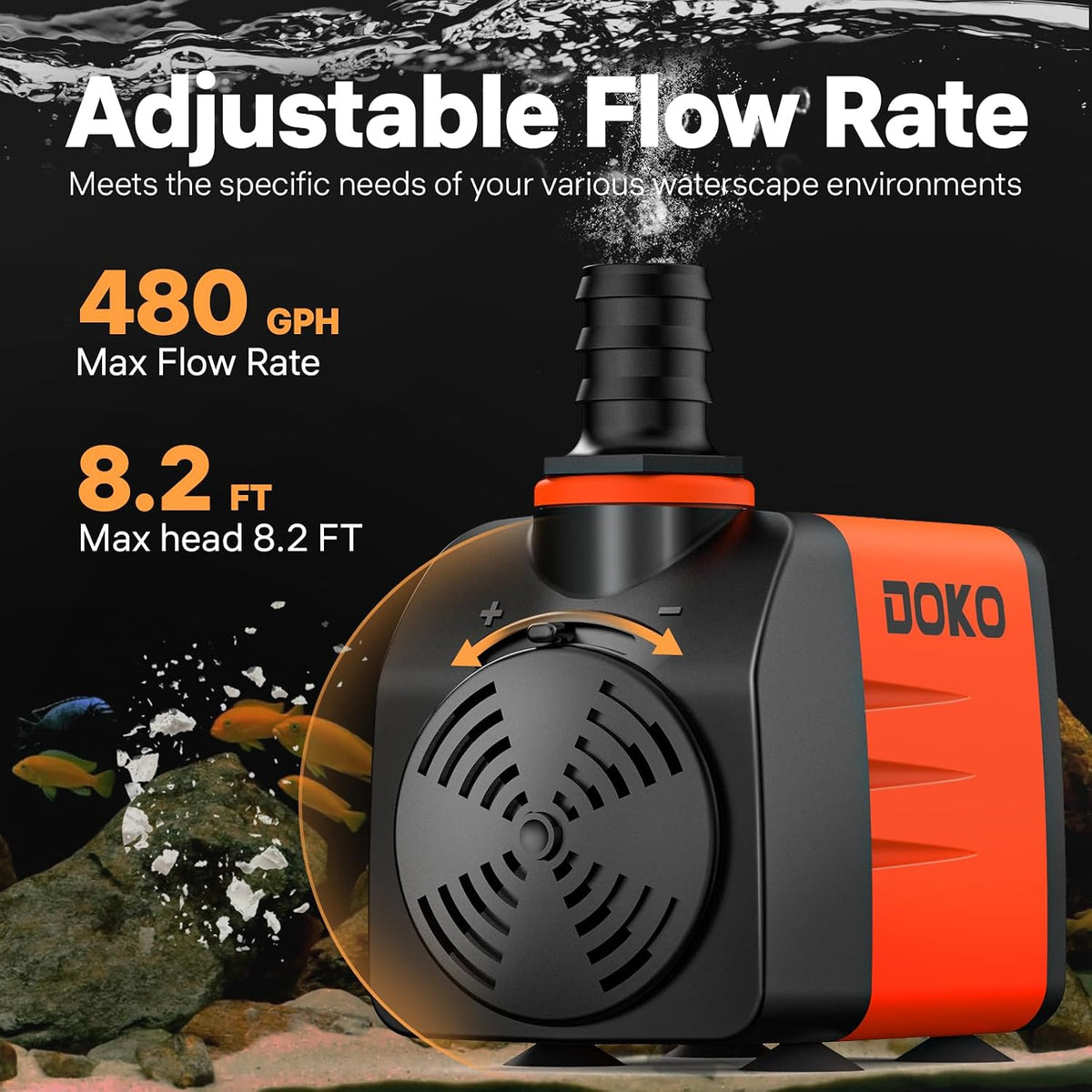 DOKO 800GPH Submersible Water Fountain Pump for Pond, Aquarium - 35W 480GPH - image 3