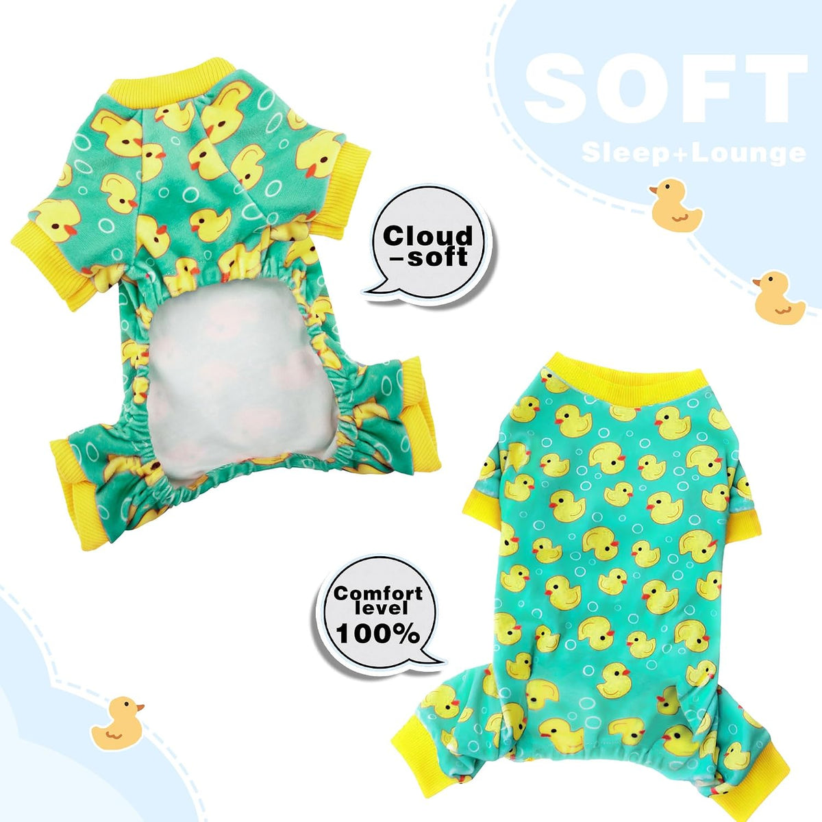 Dog Pajamas Onesie: Comfortable Four-Legged Apparel for Small - Yellow Duck / S-(4~7lb) | Chest(~15.5") - image 3