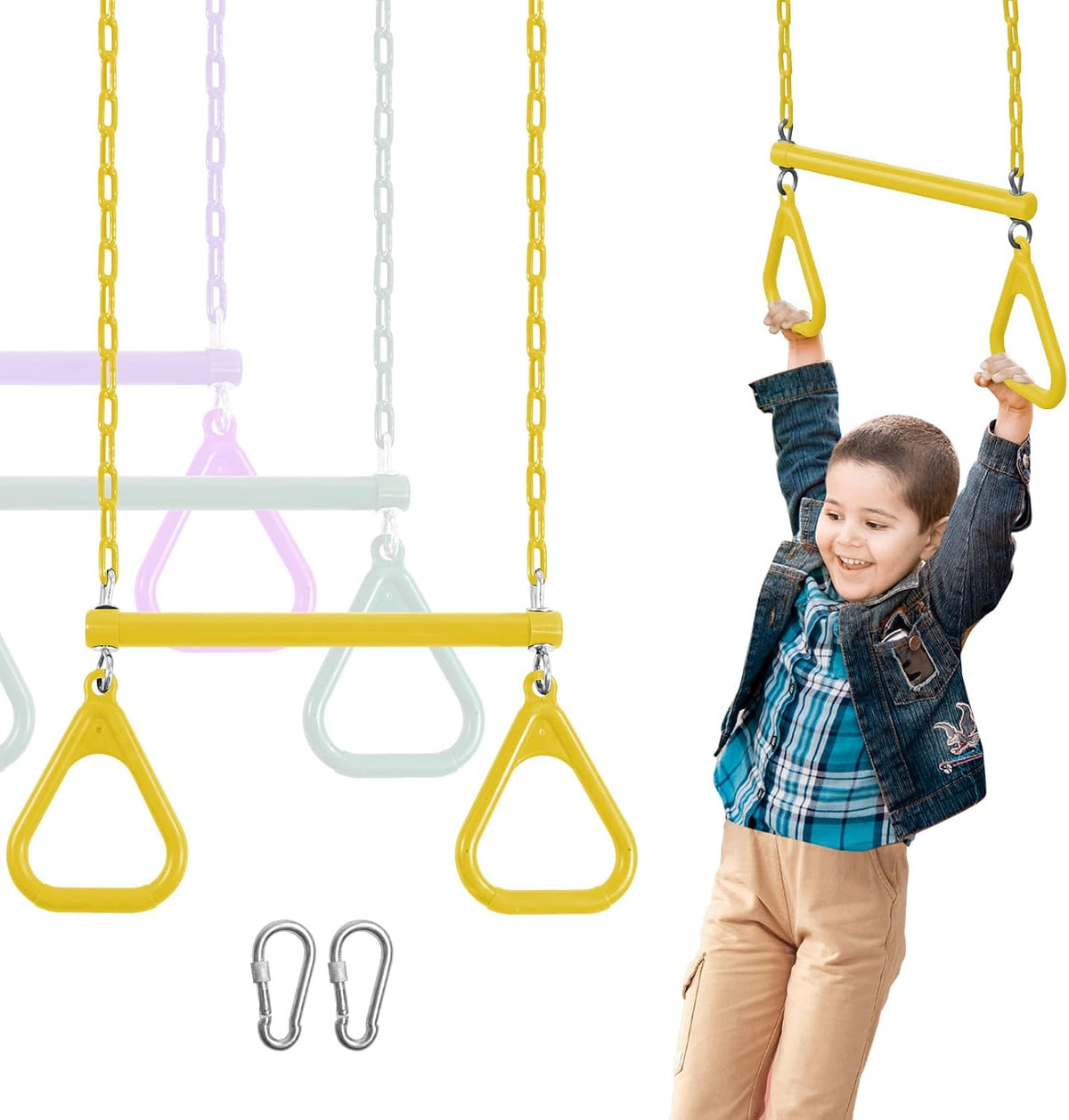 AOBOTE 16.5-inch trapeze swing bar with coated chains and snap hooks