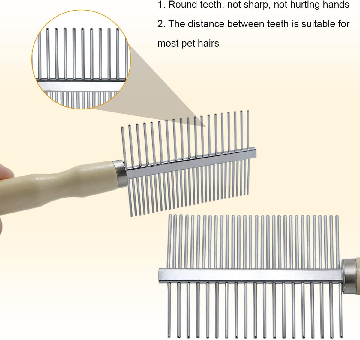 Wooden Handle Grooming Comb for Dogs Cats Pet – Essentials for Cats - Double-Sided Teech Comb - image 3