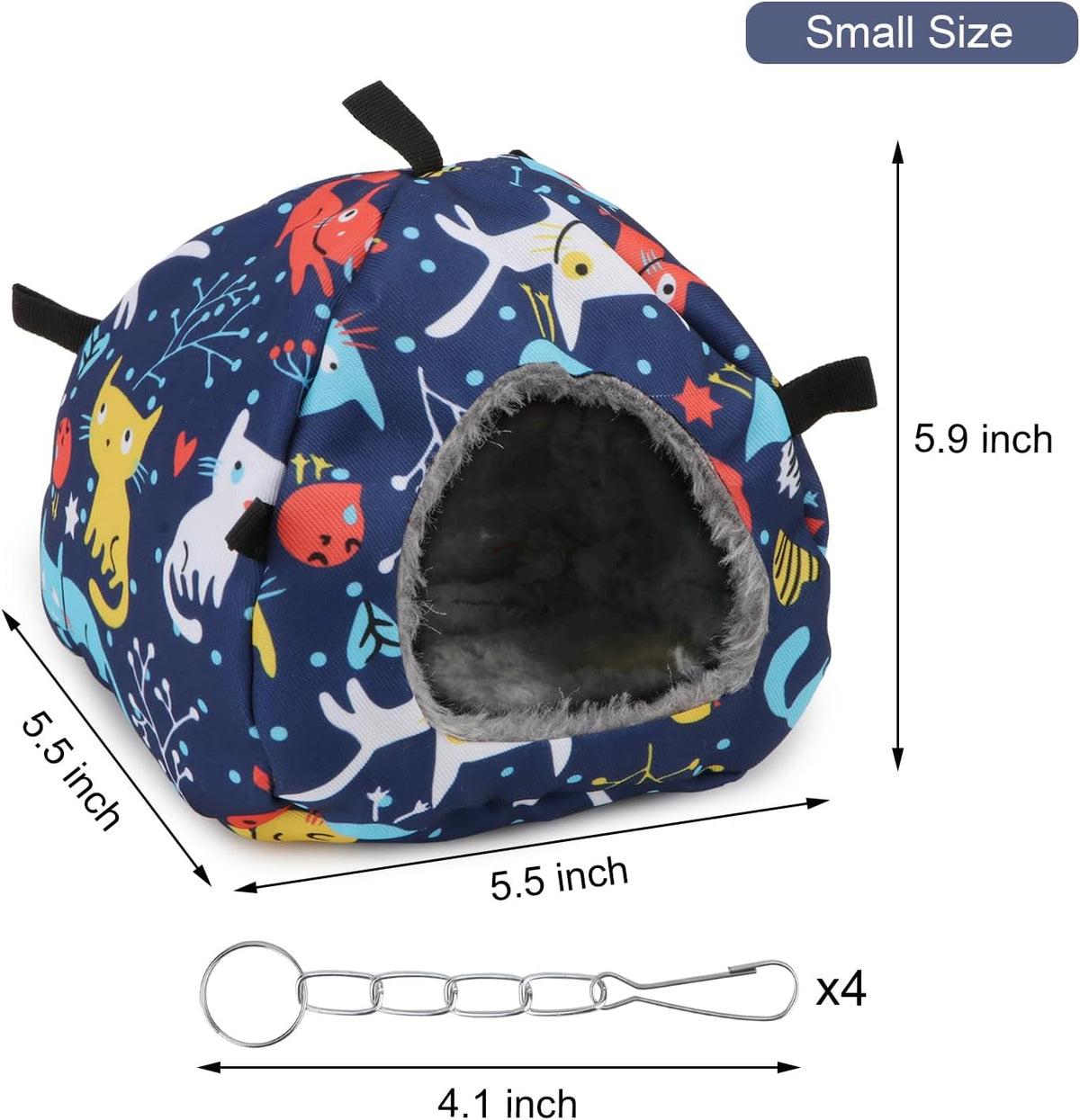 Wontee Bird Plush Hammock Parrot Hanging Snuggle Cave Happy Hut Tent - S / Blue Cat - image 4