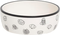 Pearhead Ceramic Dog Bowl, Woof Speckled Pet Food & Water Dish - Gray Dog Faces Bowl / Small