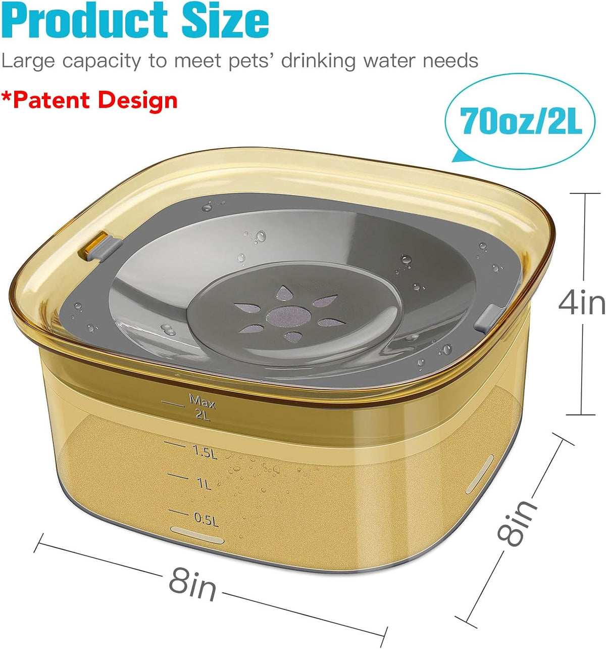 UPSKY 4L Dog Water Bowl No Spill Large Capacity Slow Drinking Water - 2 L / F-Yellow - image 2