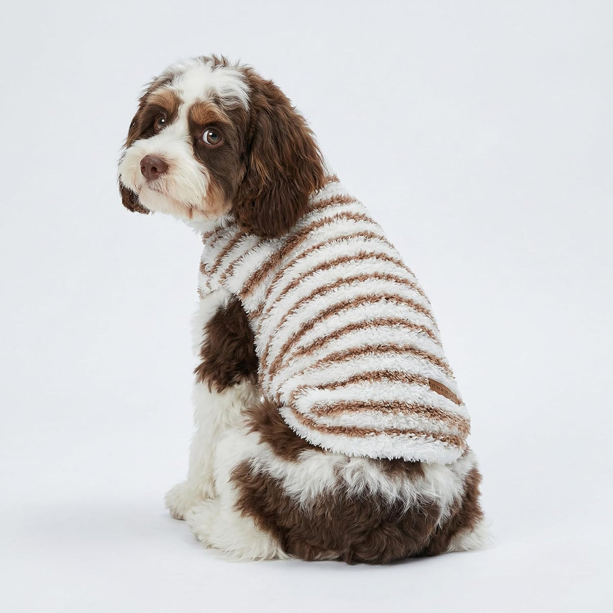 Fitwarm 2 Pack Striped Fleece Dog Sweater - X-Small / Brown-White - image 2