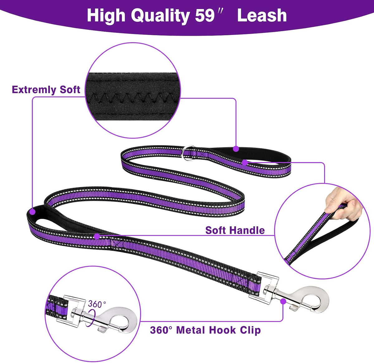 WINSEE Pet Harness Collar and Leash Set - X-Large / Purple - image 3
