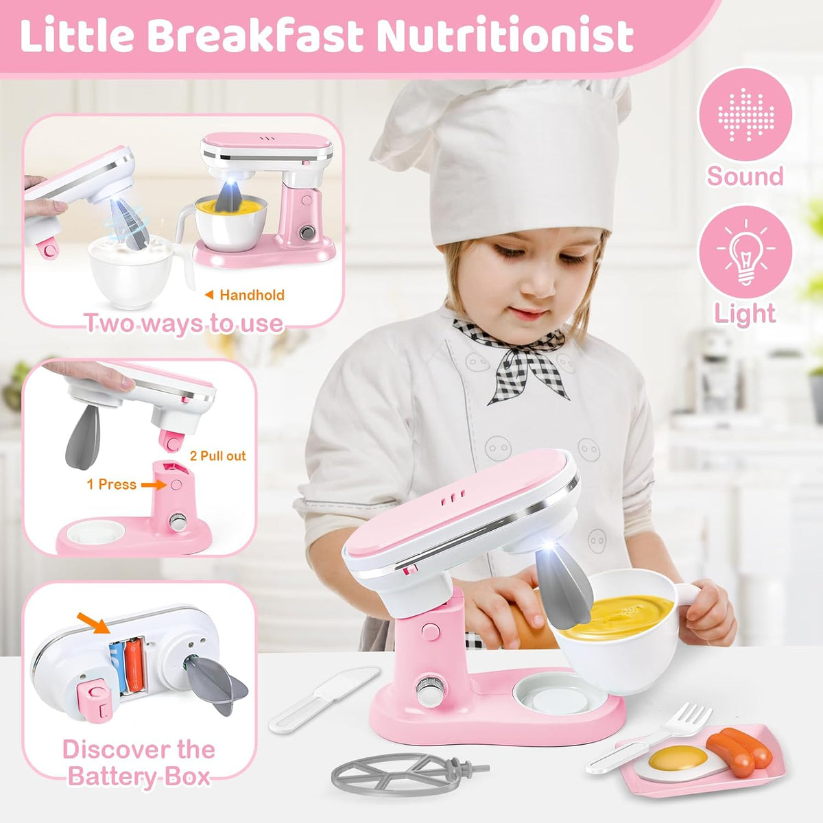 Play Kitchen Accessories, Play Kitchen Appliances Toy Set - Pink - image 4