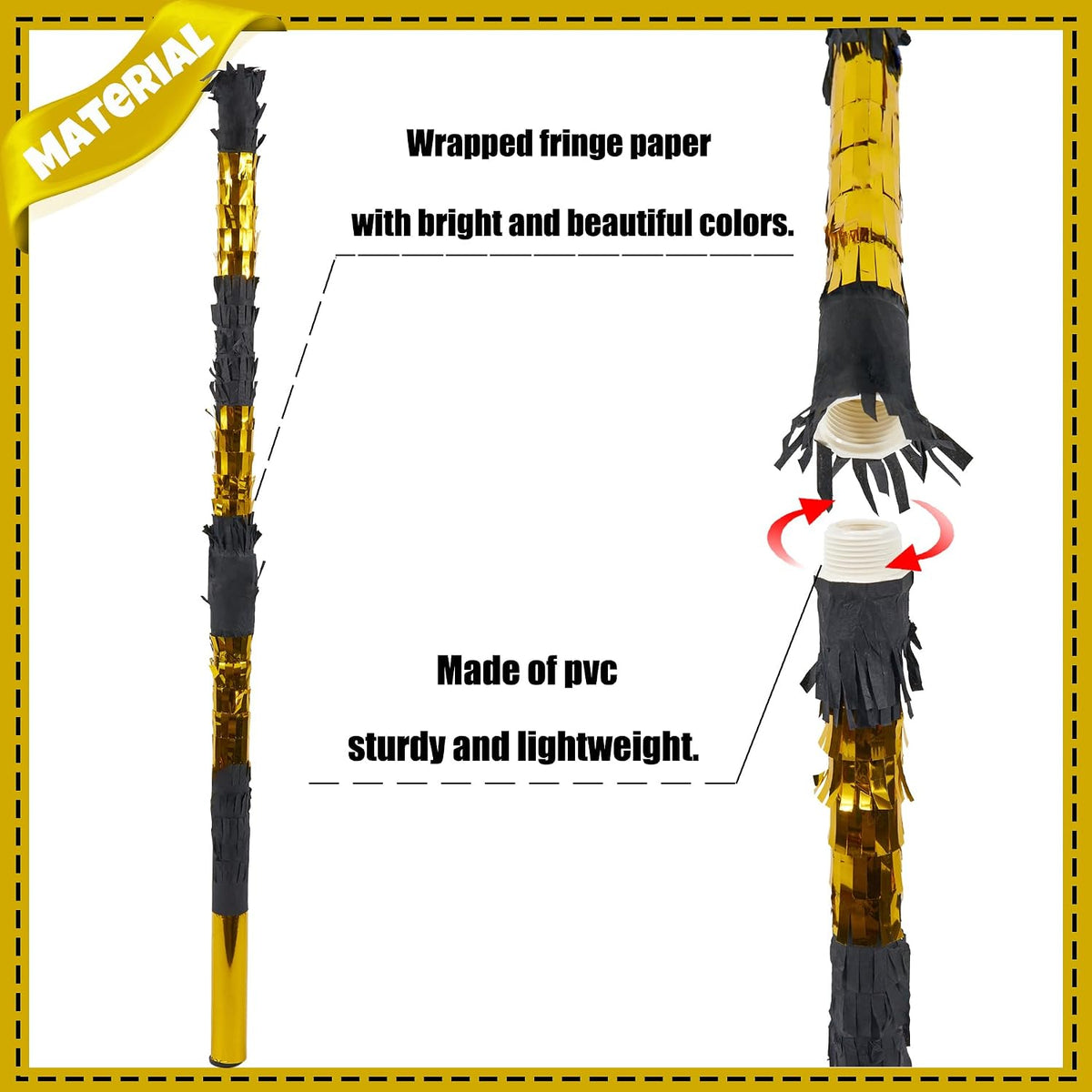 PCFING 30 inch rainbow piñata stick kit with blindfold and rope - view 20