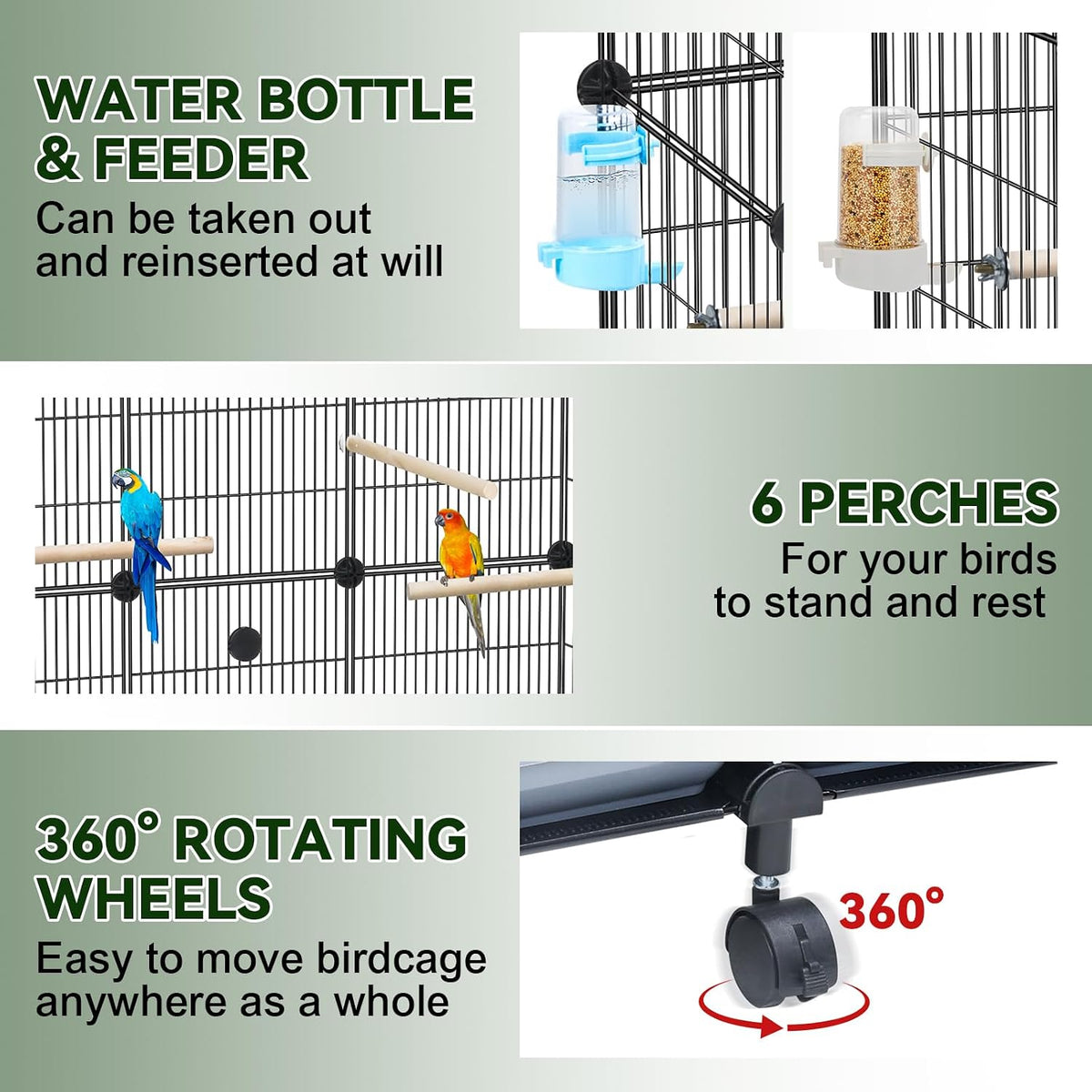 Upgraded Encrypted Metal 46-Inch Bird Cage for Parrot Parakeets – Essentials for Birds - 16.1"L x 12.6"W x 7.3"H - image 4