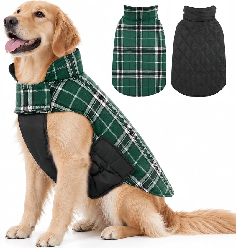 Winter Dog Jackets, Reversible Dog Coat with Leash Hole - Green / 3XL