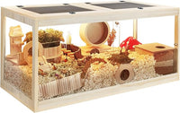 Prolee Hamster Habitat Chewproof,Wooden Hamster Cage with Openable Metal Mesh Top,Gerbil Cage with Lock Design for Hamster House (32"x16"x16")