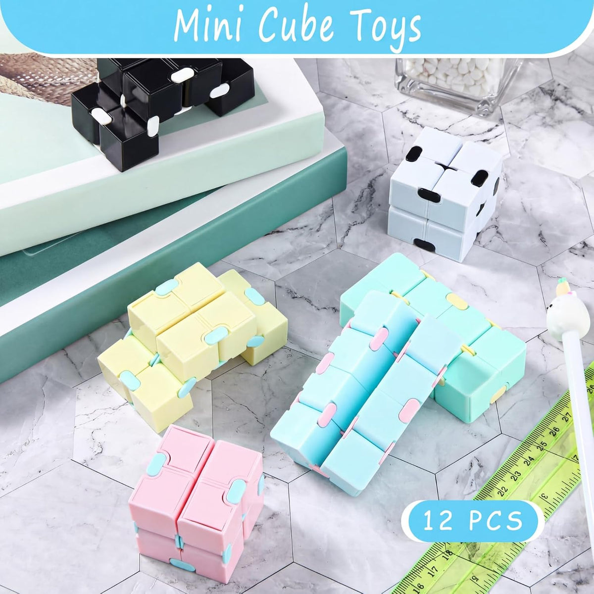 Gejoy 12 pcs Infinity Cube Toy Mini Cube Blocks Desk Toy - Star and Macarons - image 4