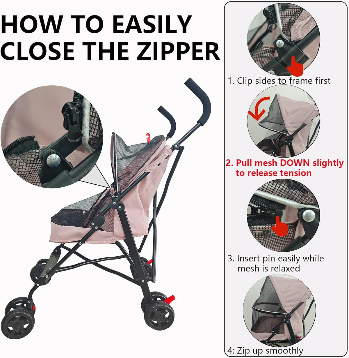 Cat Stroller Foldable Lightweight for Small Dogs Cats 0-15 lbs Pink – Essentials for Dogs - pink - image 4