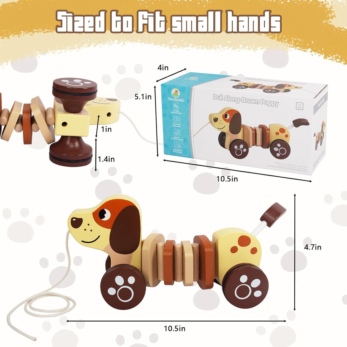 Baby Toys Car,Wooden Pull Along Toy for Toddlers 1 2 3 Year Olds – Fun for Kids & Family - Brown - image 2