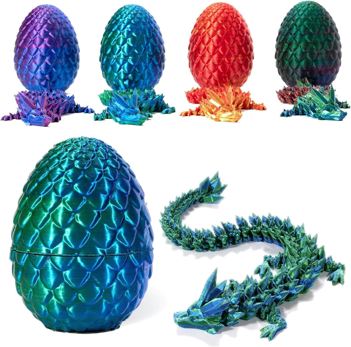 3D Printed Dragon Egg, Mystery Articulated Crystal Dragon Egg Fidget Toys, 3D Print Surprise - Laser Purple