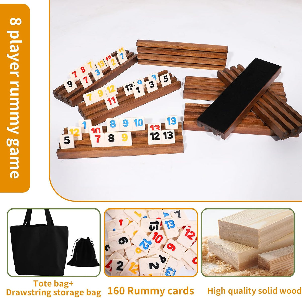 Wahartoly rummy cube tile game with 160 tiles and 6 wooden pine racks - view 6