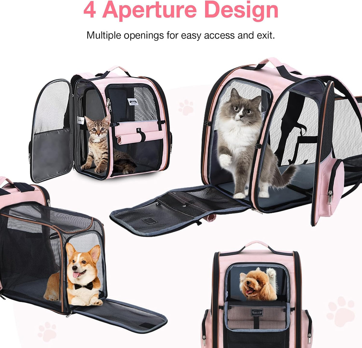 Cat Carrier Backpack, Expandable Pet Carrier with Sun Shade & Full Front Opening, Breathable Mesh - Pink / L-Mesh Window - image 3