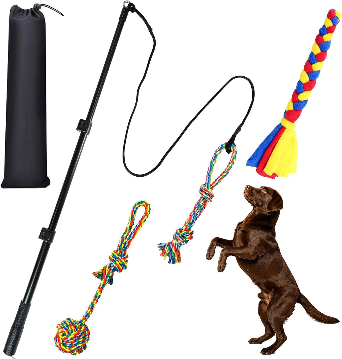 ASOCEA Dog Extendable Teaser Wand Pet Flirt Stick Pole Puppy Chasing - yellow