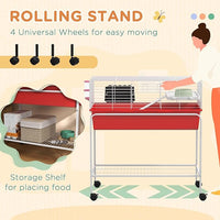 PawHut Two-Story Small Animal Cage Removable from Stand, Guinea Pig Cage with Shelf & Wheels, Pet Habitat for Hedgehog, Chinchilla, Ferret, 33" x 18.5" x 35", Red