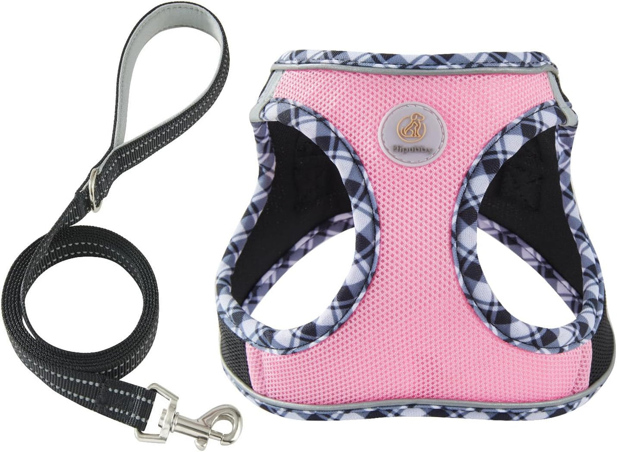 Hipubby Dog Harness Small Sized and Leash Set - Black Pink / L (Chest: 18.8"-20.8")