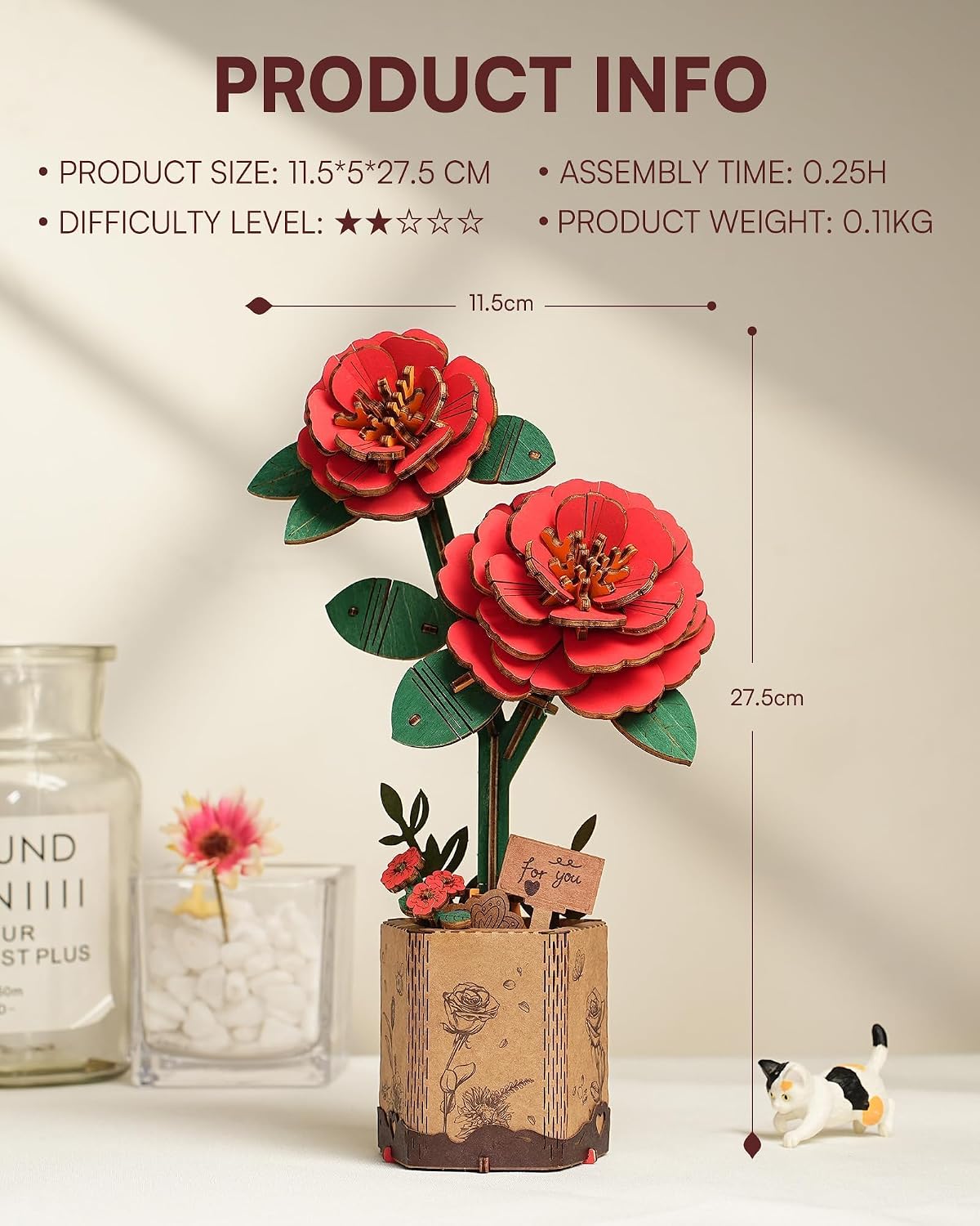 Wowood 3D wooden pink lily flower puzzle assembled model - view 18