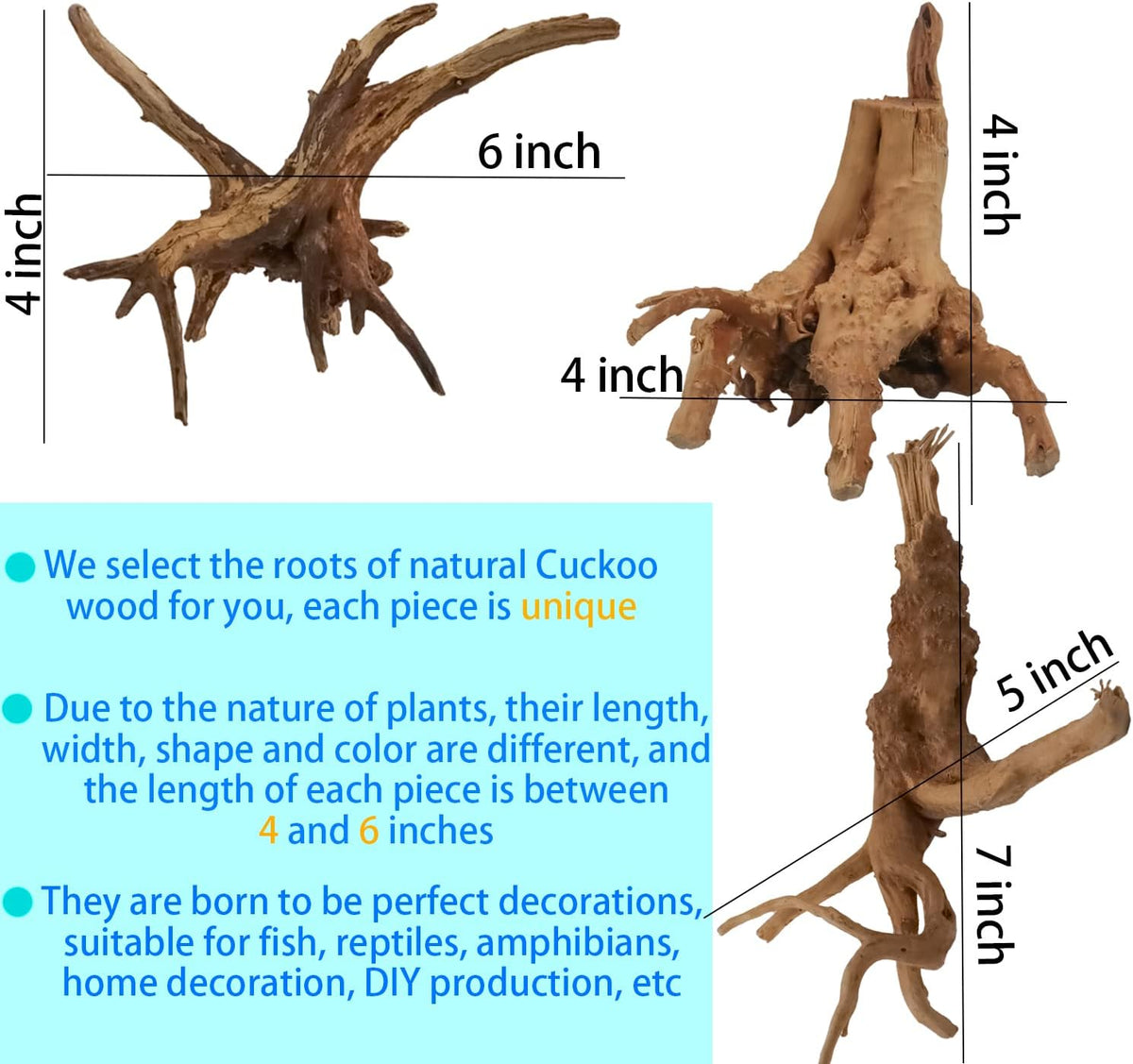 Vmiapxo 8-Pack Natural Driftwood, Sinkable Spider Wood – Essentials for Fish - 4''-6'' - image 2