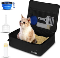 Petskd Portable Cat Travel Litter Box with Lid - Small / Black