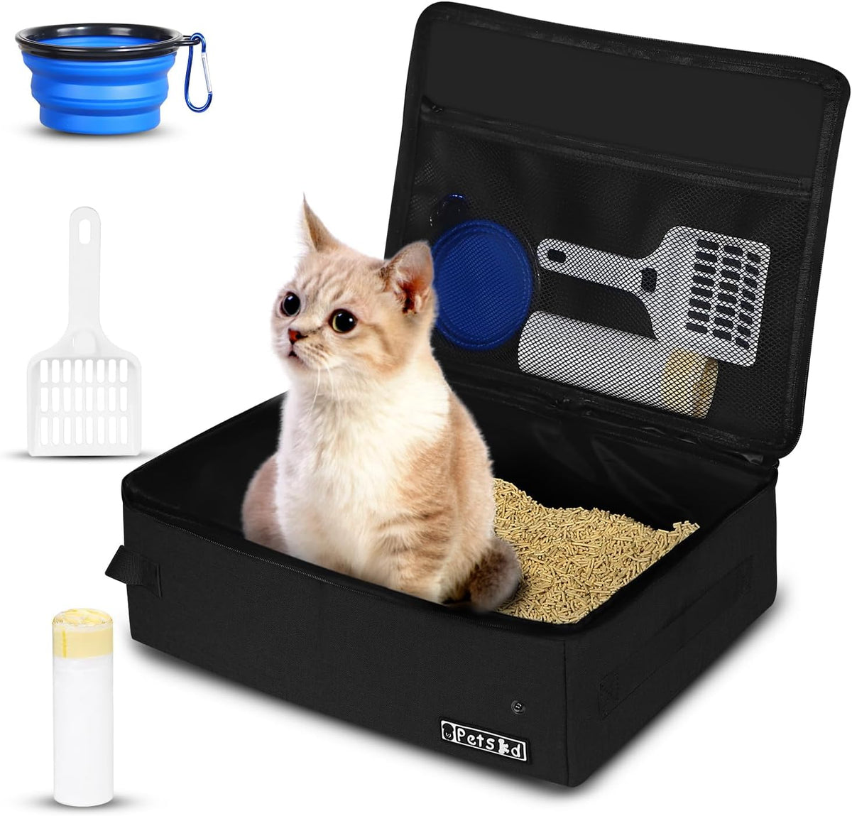 Petskd Portable Cat Travel Litter Box with Lid - Small / Black