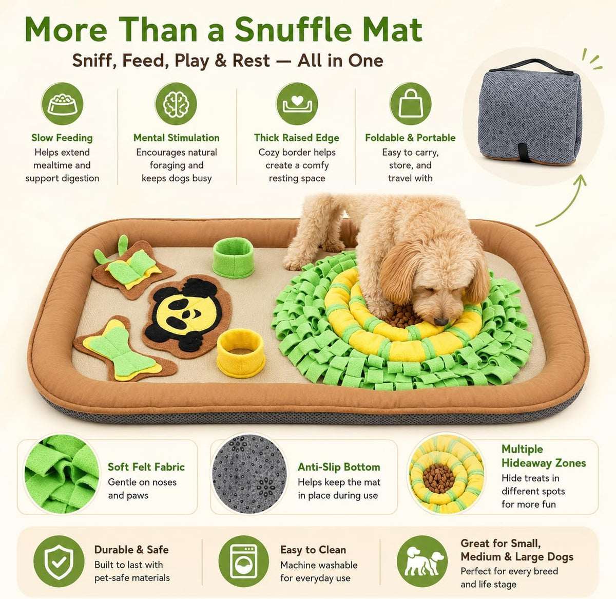 HOPET Snuffle Mat for Dogs Large Breed - 35*20 A-Green Flower Trap - image 2