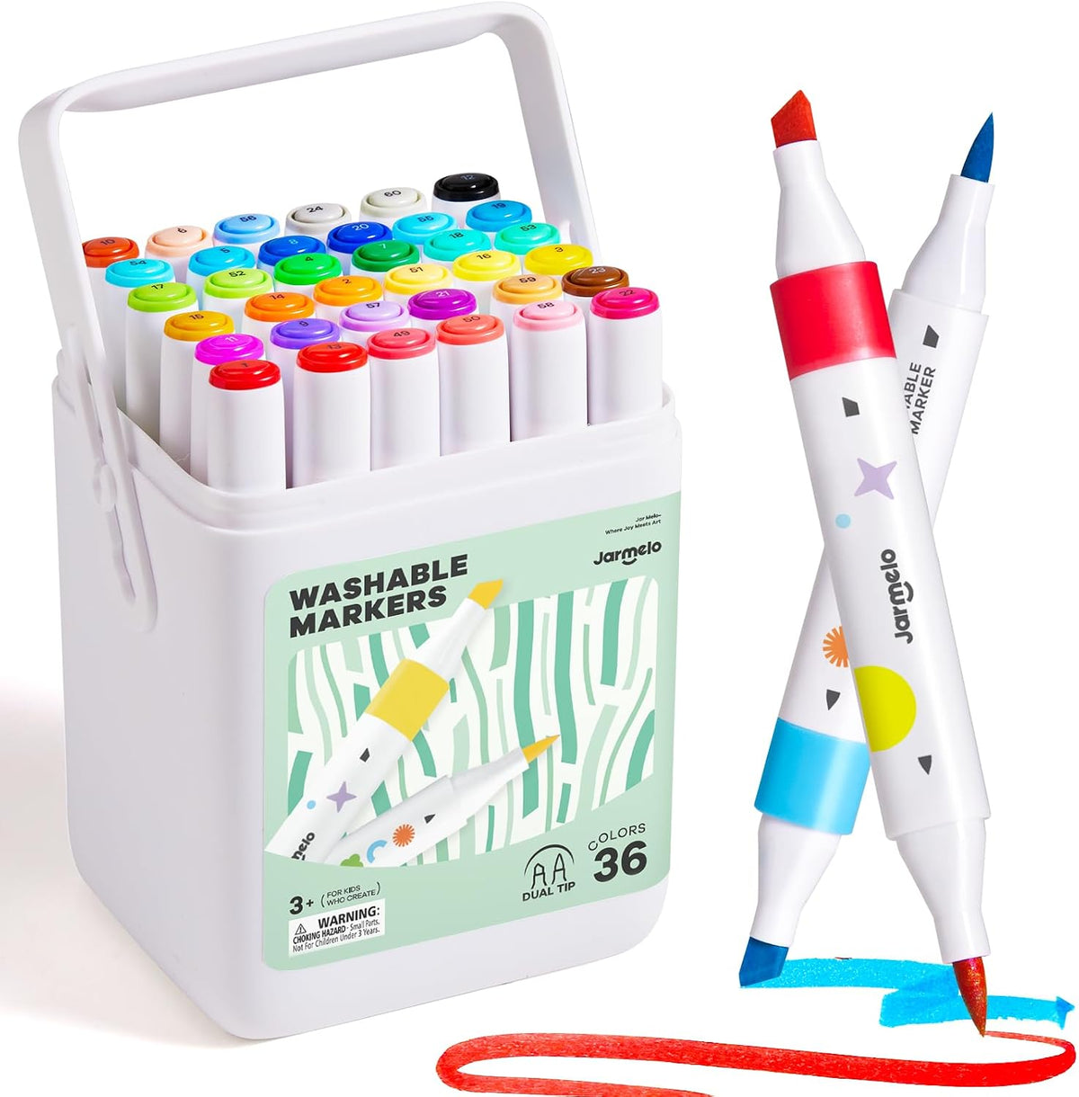 Jar Melo Washable Dual Tip Markers for Kids Ages 4-8 - 36 Colors
