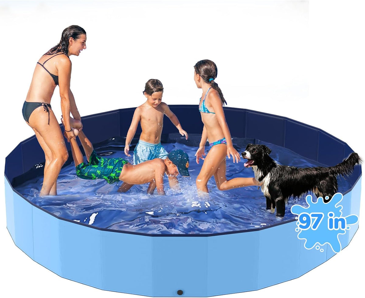 47'' Foldable Dog Pet Bath Pool, Heavy Duty Non-Slip Kiddie Pool - XXXXXL - 97*16 IN - 511 Gal
