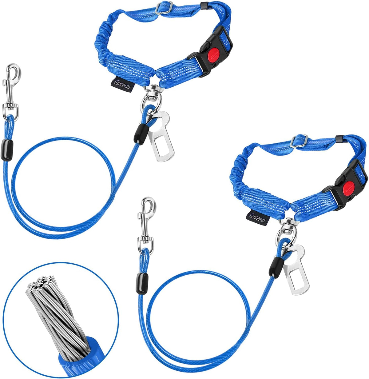 Chew Proof Dog Car Seat Belt - Blue / 2 Pack