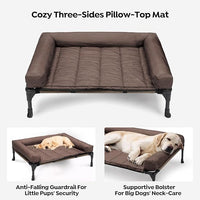 Veehoo Cooling Elevated Dog Bed Add Removable Waterproof Bolster Cushion Mat, Raised Pet Cot with Breathable Teslin Mesh, No-Slip Feet, Dog Sofa Bed for Indoor Outdoor, XXLarge, Brown CWC2331B