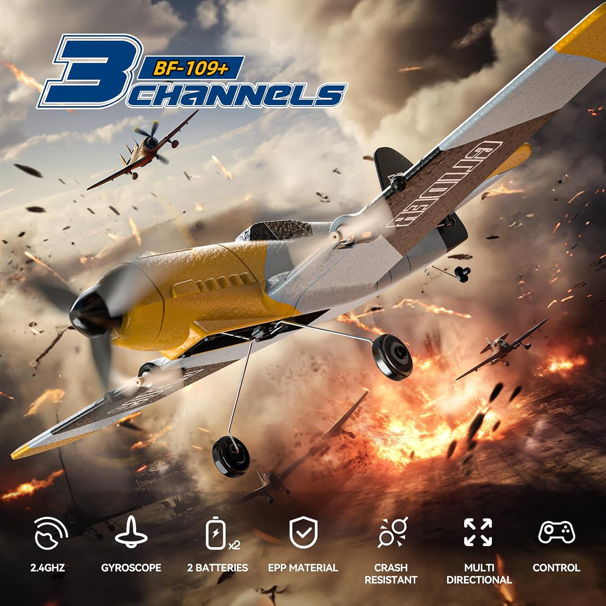 DEERC RC Plane 3 Channel BF-109 Remote Control Airplane Fighter RTF - image 2
