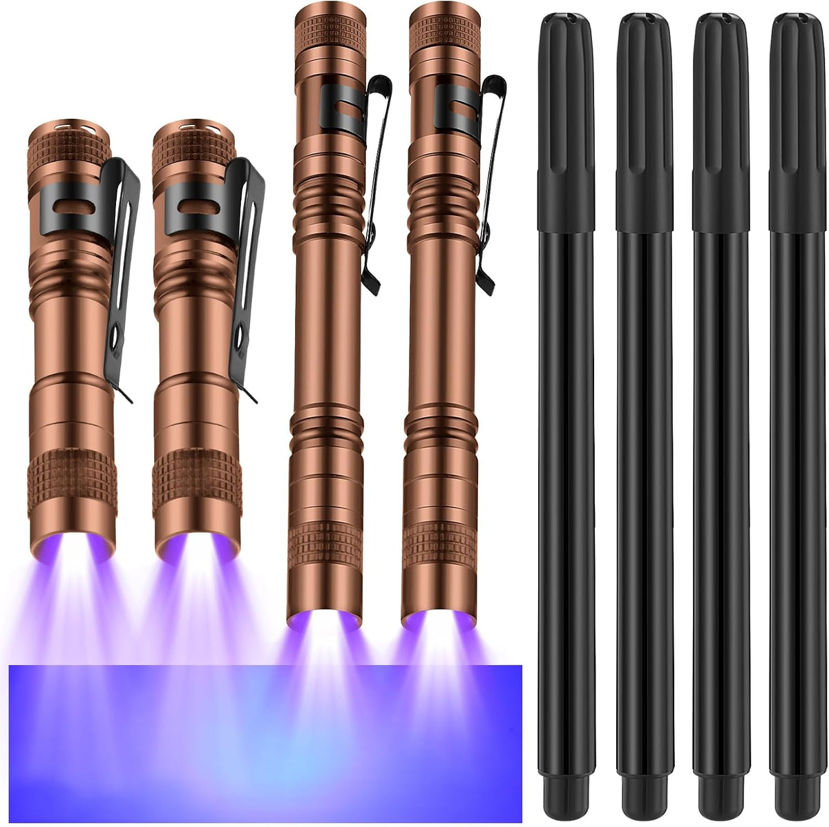 Tegeme 4 invisible ink pens with 4 mini UV marker flashlights in black - view 2