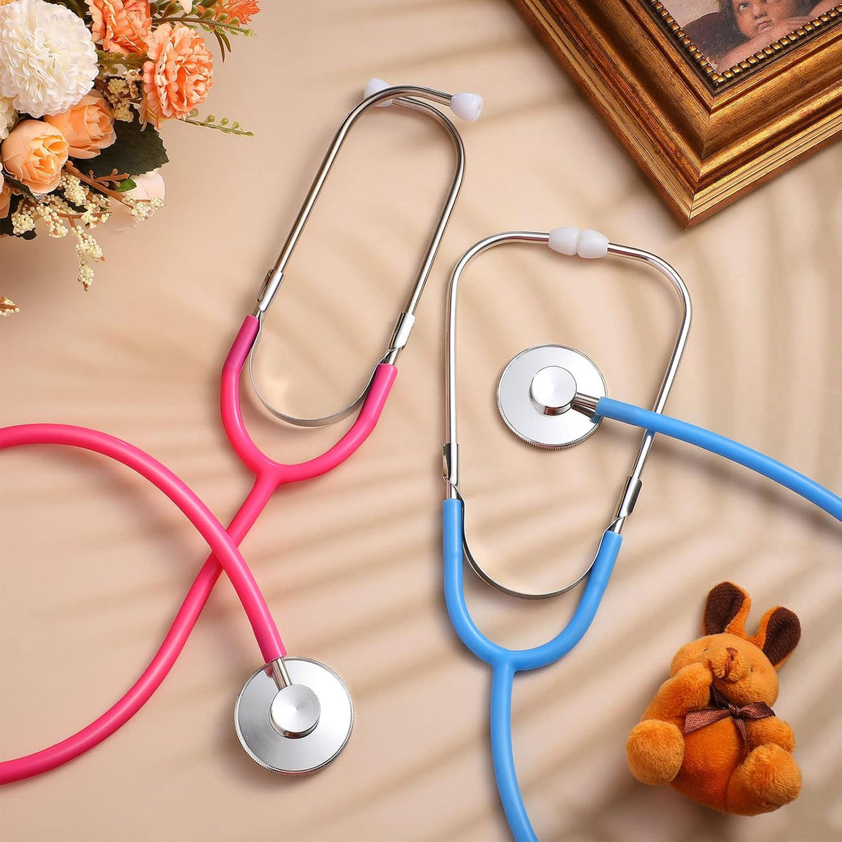meekoo 2 Pack Kids Stethoscope Toy Halloween Cosplay Costume - Pink, Blue - image 2