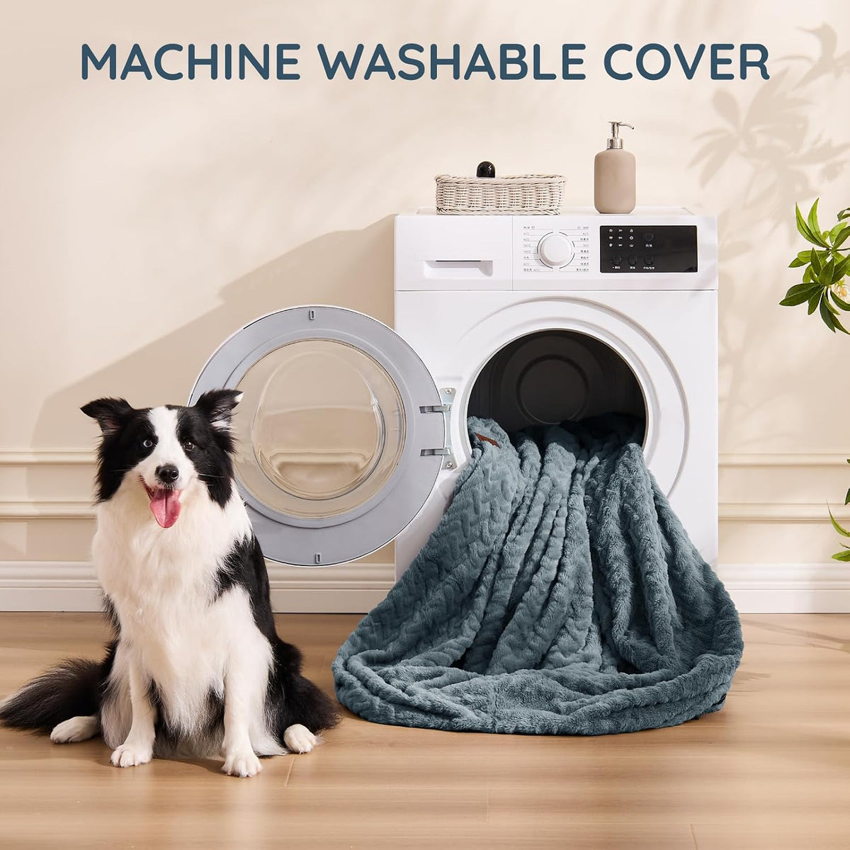 Orthopedic Human Dog Bed, with Faux Fur Washable Cover, Blanket - Bluish Grey / Cover (72x40x10) - image 3