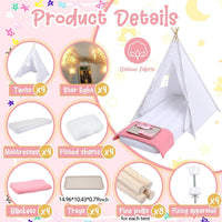 Windyun 4 pack kids sleepover teepee tents with air mattresses, blankets and star lights - view 5
