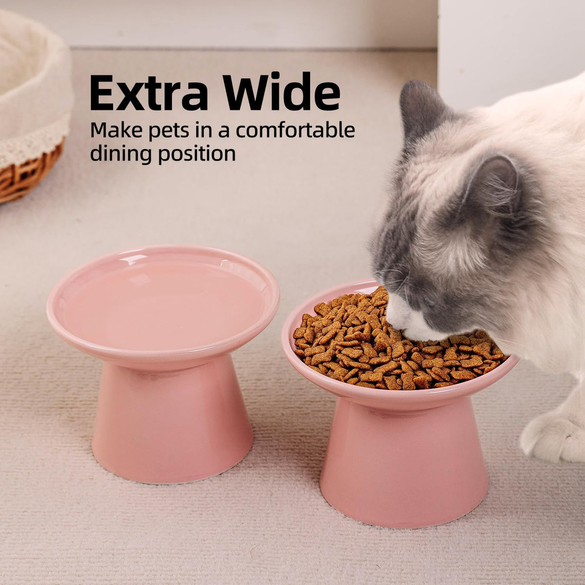 Ceramic Elevated Cat Food Bowls, 6.2" Wide - Pink / 4 Pack - image 3