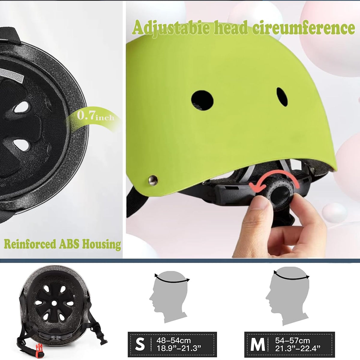 FOOKCIAN Kids Helmet,Toddler Skateboard Helmets for Ages 2-3-5-8-14 Years Boys Girls with Knee - Green / Medium: 20.47"-22.83" / 8-14 year - image 4