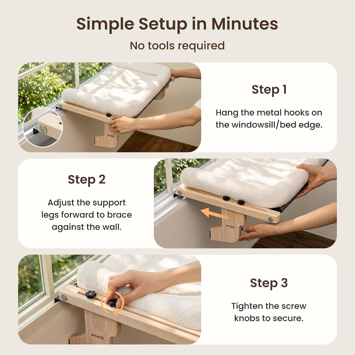 Pecute Cat Windowsill Perch, Cloud-Soft Cat Bed with Wood Frame - White / 24.8" x 14.9" - image 3