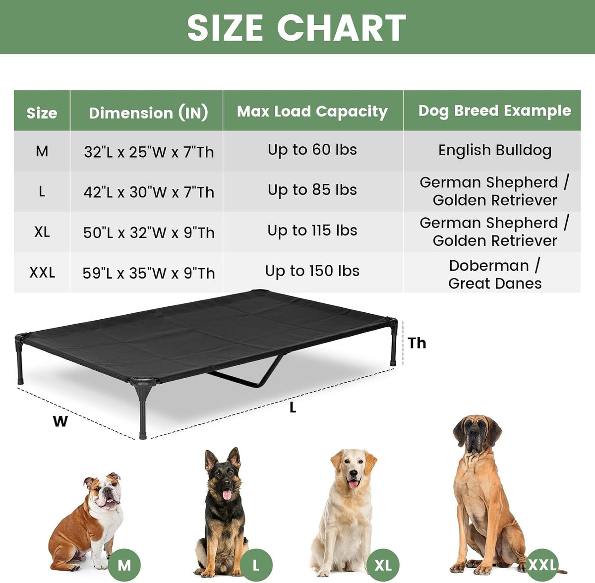 Elevated Dog Bed for Outdoor - Black / 42"L x 30"W x 7"Th - image 2