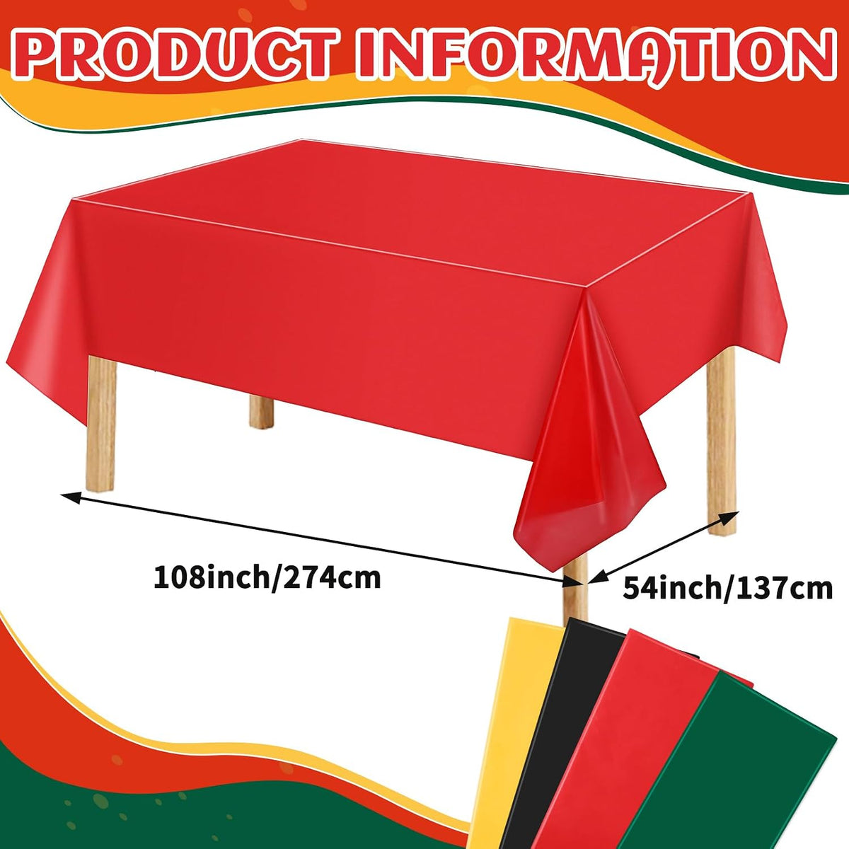 NOVWANG kids party tablecloth 4-pack in red, yellow, cloud and cow print - view 35