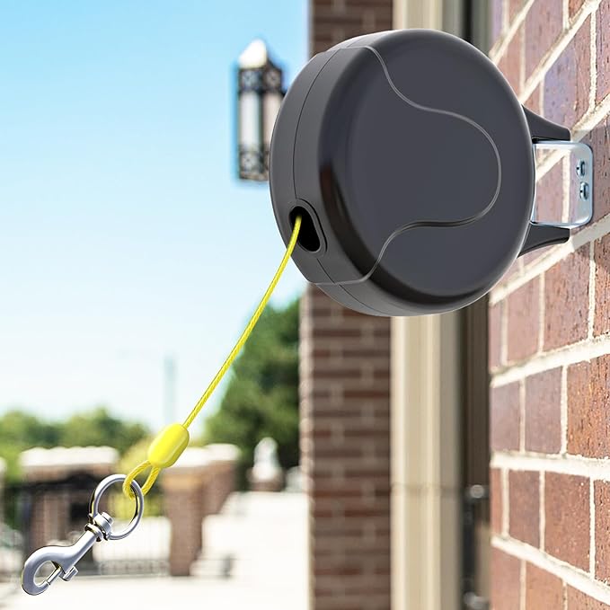 30ft Wall Mount Retractable Dog Tie Out Cable for Small to Large Dogs Between 20-100 lbs, Patented Retractable Dog Lead Great for Yard/Garden - Durable for 70,000 Cycles (Blue, 30ft)