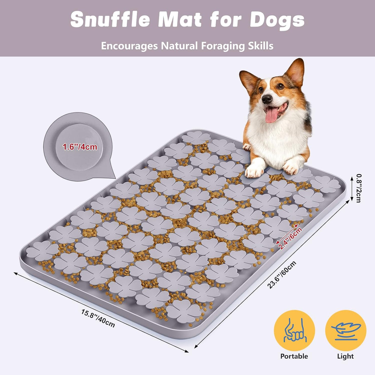 Silicone Snuffle Mat for Dogs 23.6"x 15.7" Large Slow Feeder Mat - Grey:23.6"x15.7" - image 3