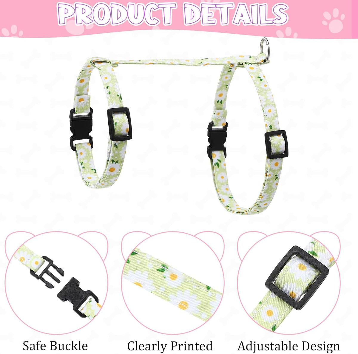 2 Pack Cat Harness and Leash with Collar Set - Floral - image 2