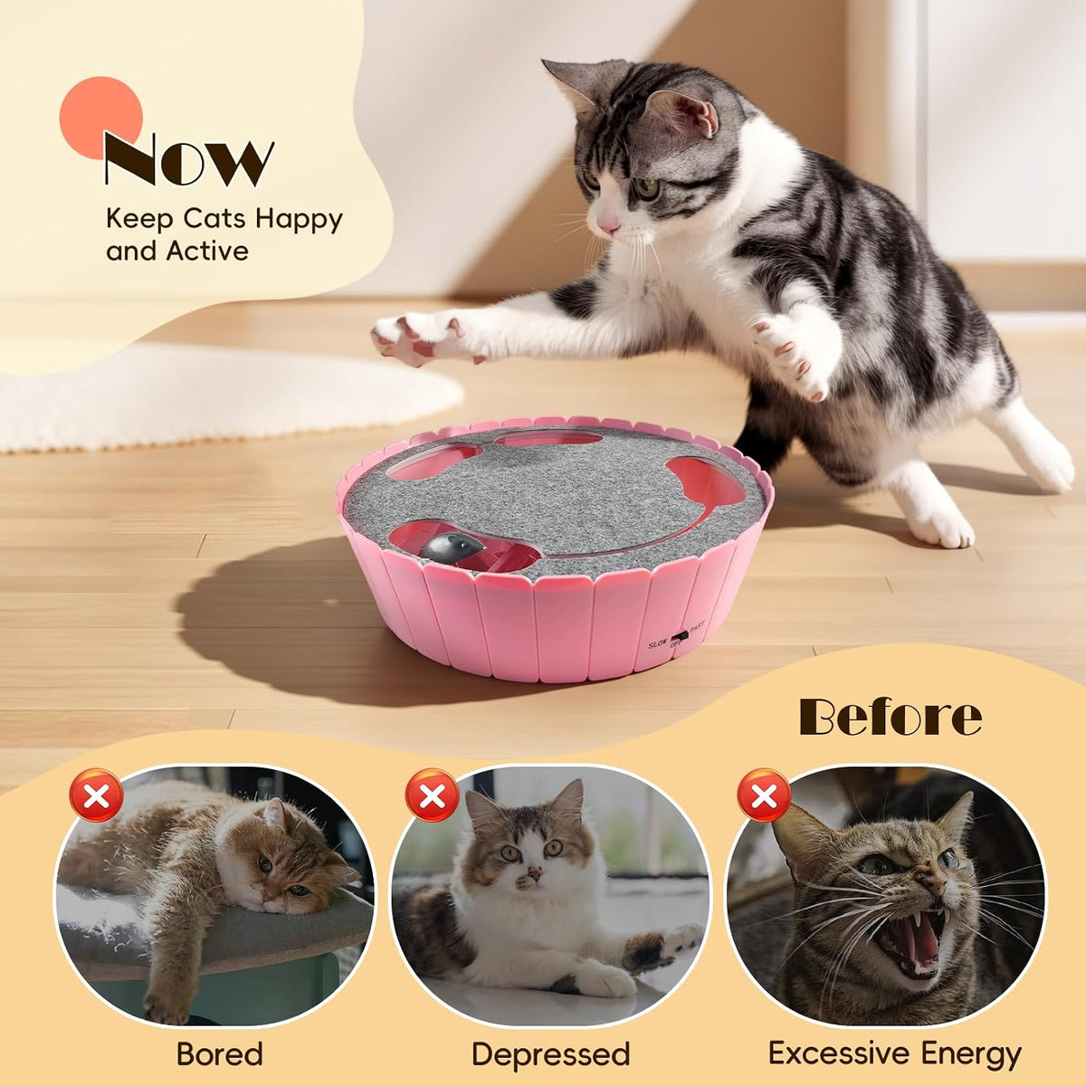 Pawaboo Interactive Cat Toy with Running Mouse - P-Pink - image 3